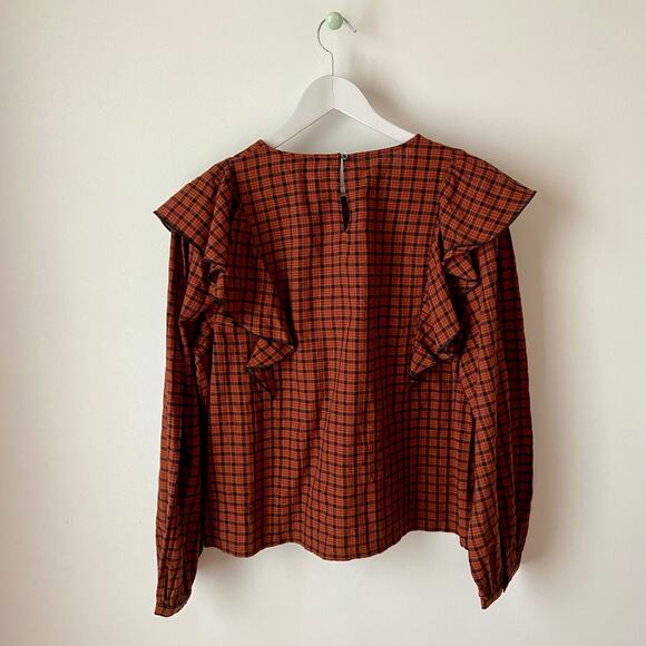 Madewell Orange And Black Plaid Top Size XL - Picture 2 of 5